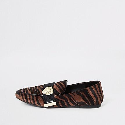 River Island Womens Tiger Print Wide Fit Tape Loafers