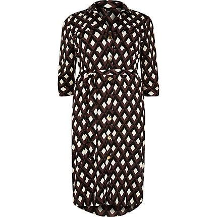 River Island Womens Plus Print Tie Waist Shirt Dress