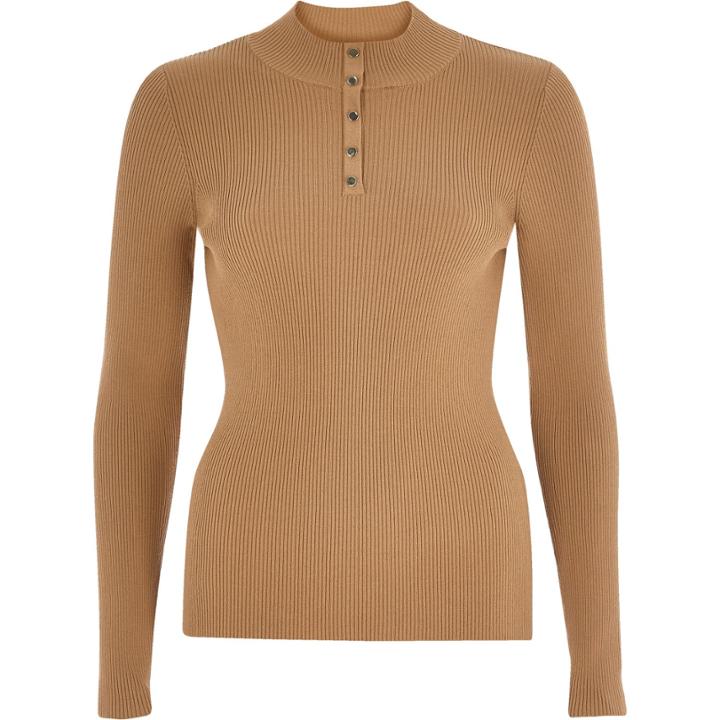 River Island Womens Dark Knitted Ribbed Button Neck Top