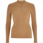 River Island Womens Dark Knitted Ribbed Button Neck Top