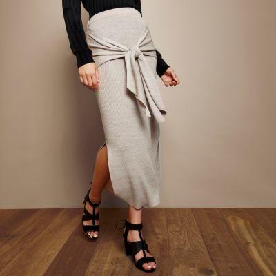 River Island Womens Ri Studio Knit Tied Waist Skirt