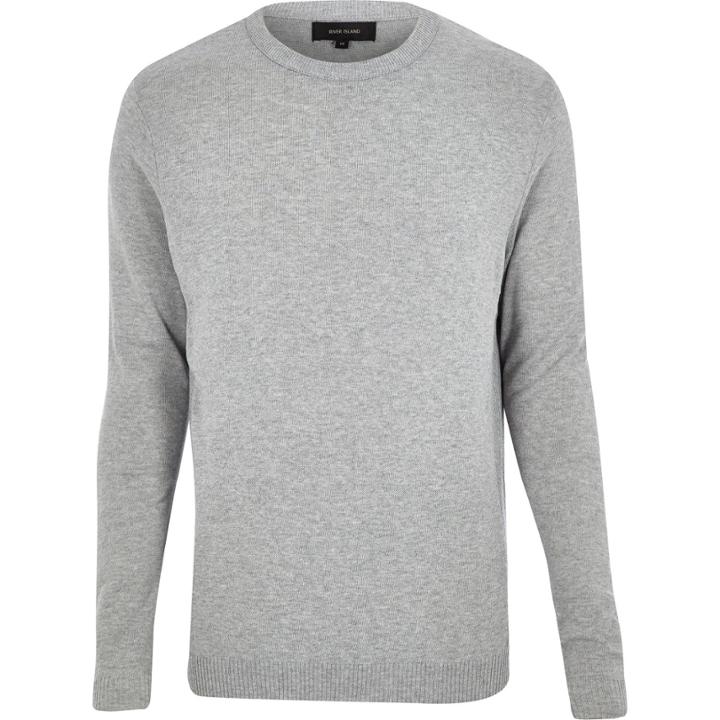 River Island Mensgrey Plain Knitted Crew Neck Jumper