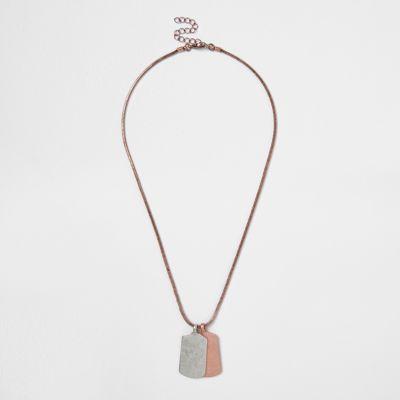 River Island Mens Rose Gold Tone Dog Tag Necklace