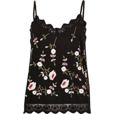 River Island Womens Floral Embroidered Mesh Hem Cami Top