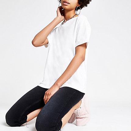 River Island Womens White Turn Up Sleeve T-shirt