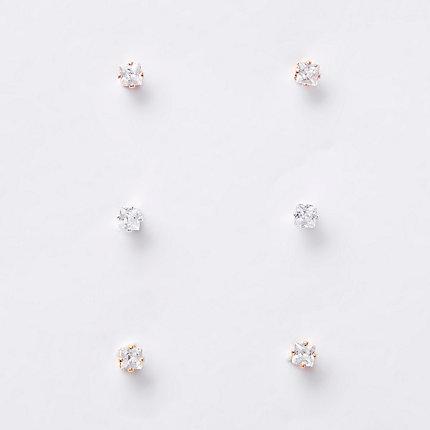 River Island Womens Silver And Gold Tone Rhinestone Stud Earrings