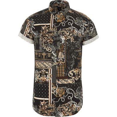River Island Mens Baroque Slim Fit Short Sleeve Shirt