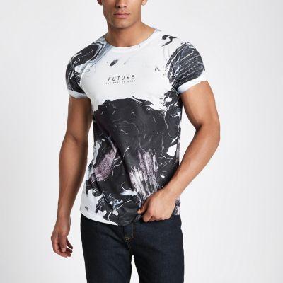 River Island Mens White 'future' Smudge Print T-shirt