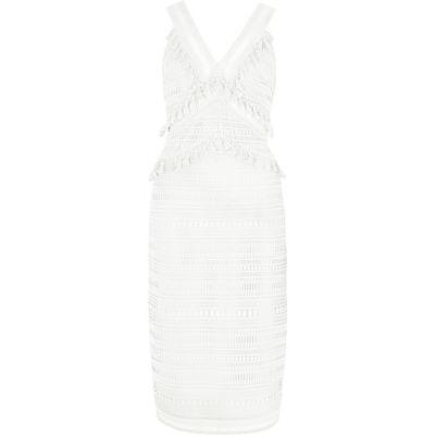 River Island Womens White Lace Tassel Midi Dress