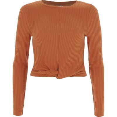 River Island Womens Rib Long Sleeve Crop Top