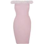 River Island Womens Fluffy Trim Bardot Bodycon Dress