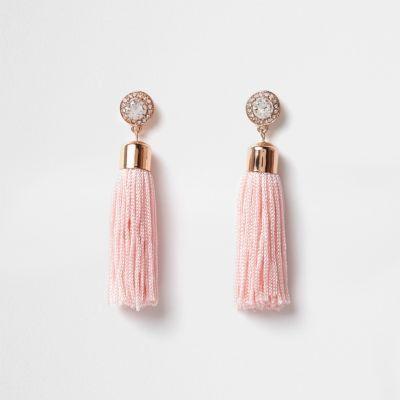 River Island Womens Blush Diamante Tassel Drop Earrings