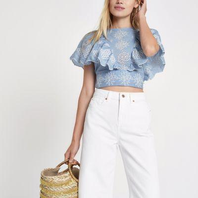 River Island Womens Broidery Tie Back Crop Top