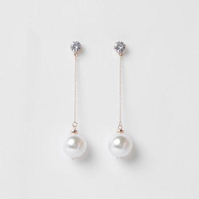 River Island Womens Rose Gold Tone Pearl Diamante Drop Earrings