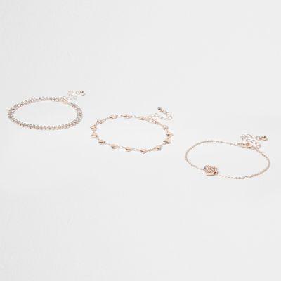 River Island Womens Gold Tone Diamante Heart Bracelet Pack