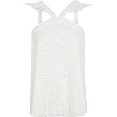 River Island Womens White Broderie Frill Sleeveless Top