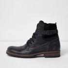 River Island Mens Side Buckle Leather Military Boots