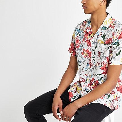 River Island Mens Pepe Jeans Tropical Print Short Shirt