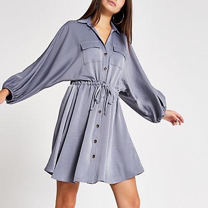 River Island Womens Long Sleeve Waisted Mini Shirt Dress