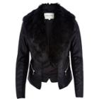 River Island Womens Leather-look Faux Fur Jacket