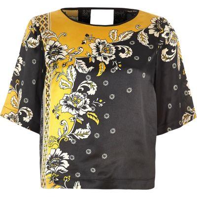 River Island Womens And Black Short Sleeved Satin Top