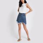 River Island Womens Zip Front Frayed Hem Denim Mini Skirt
