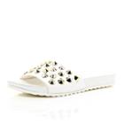 River Island Womens White Leather-look Studded Pool Sliders