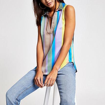 River Island Womens Stripe Print Sleeveless Blouse