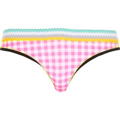 River Island Womens Gingham Saddle Stitch Bikini Bottoms