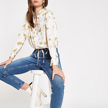 River Island Womens Chain Print Elastic Tie Front Blouse