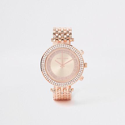 River Island Womens Rose Gold Tone Bling Chain Link Watch