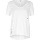 River Island Womens White Distressed Longline T-shirt