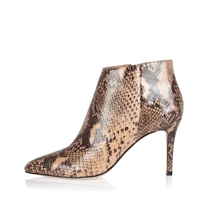 River Island Womens Leather Snake Print Pointed Ankle Boots