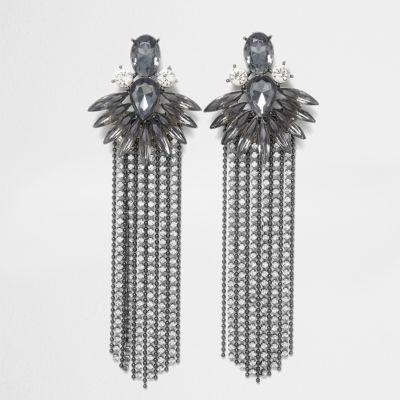 River Island Womens Jewel Cup Chain Tassel Drop Earrings