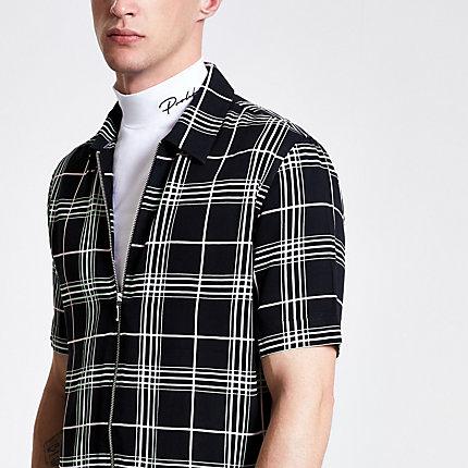 River Island Mens Neon Check Zip Up Shirt