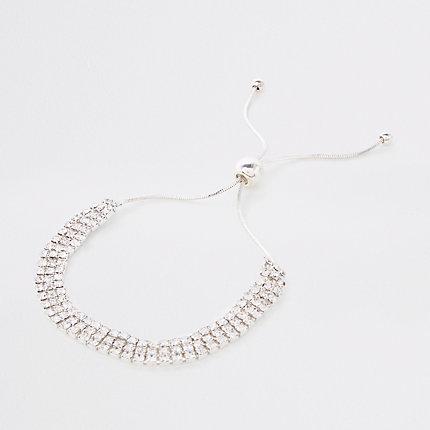 River Island Womens Silver Rhinestone Encrusted Lariat Bracelet