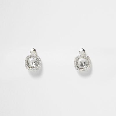River Island Womens White Silver Tone Crystal Drop Earrings