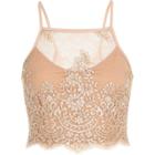 River Island Womens Nude Embroidered Lattice Back Crop Top