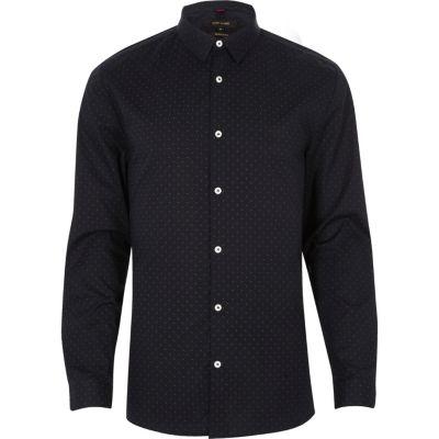 River Island Mens Dot Muscle Fit Smart Shirt