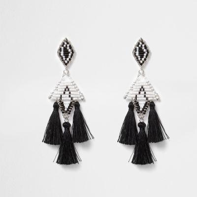 River Island Womens Mono Beaded Tassel Drop Earrings