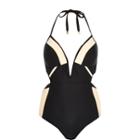 River Island Womens Nude Colour Block Cut-out Swimsuit