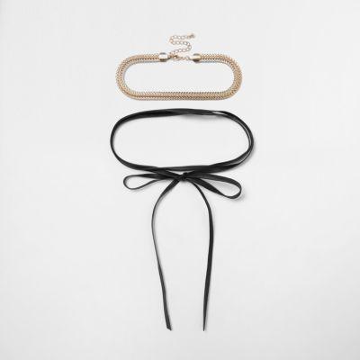 River Island Womens Gold Tone Choker Bow Wrap Necklace Set