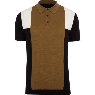 River Island Mens Stripe Block Print Slim Fit Polo Shirt