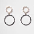 River Island Womens Silver Gunmetal Double Rhinestone Hoop Earrings