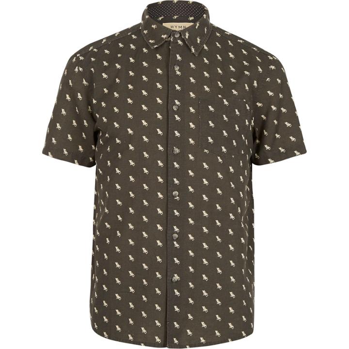 River Island Mensblack Hymn Deckchair Print Short Sleeve Shirt