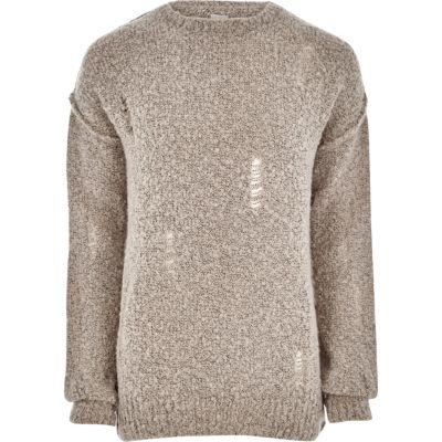 River Island Mens Boucle Knit Distressed Sweater