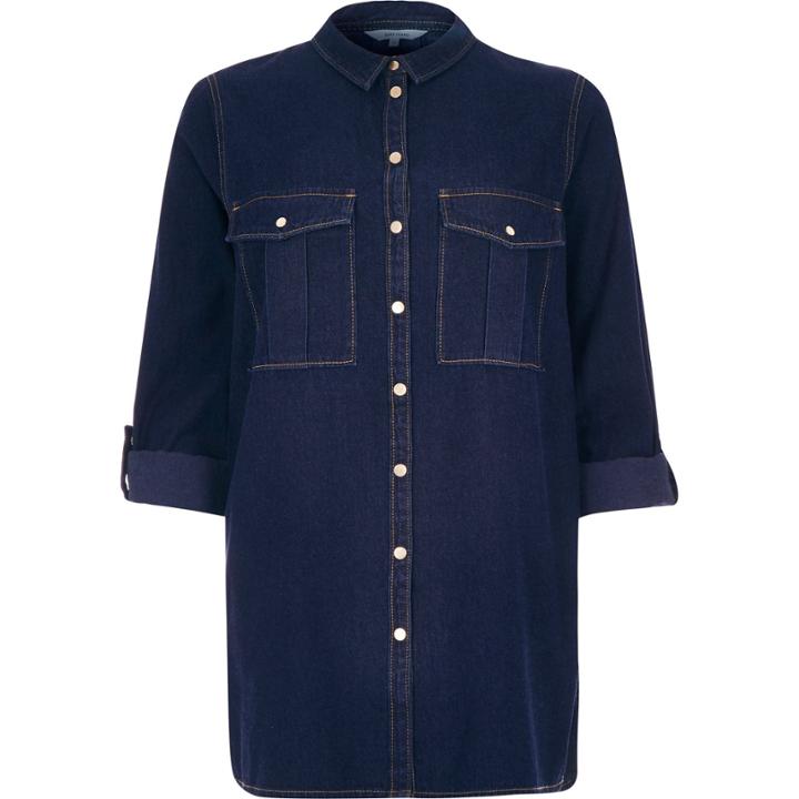 River Island Womens Dark Wash Smart Denim Shirt