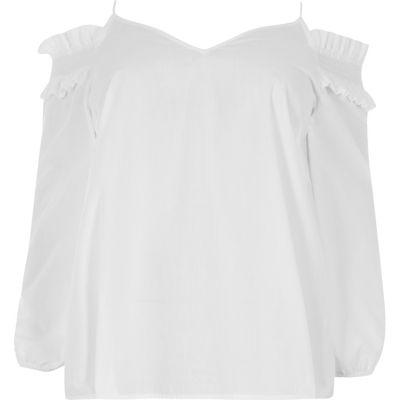River Island Womens Plus White Long Sleeve Bardot Cami Strap Top