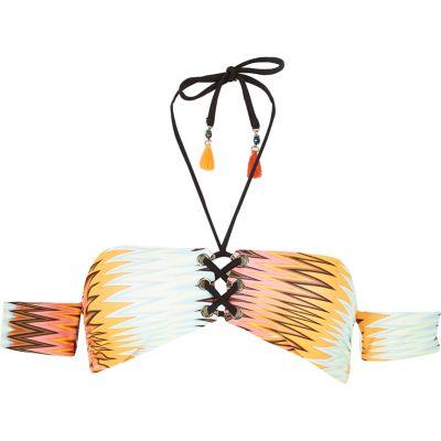 River Island Womens Print Lace-up Bardot Bikini Top