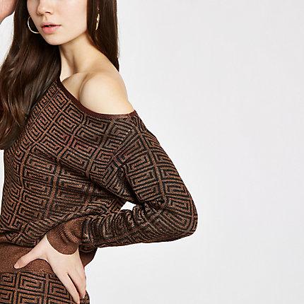 River Island Womens Geo Print Asymmetric Jumper
